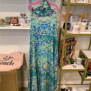 Blue and Green Halter Maxi Dress